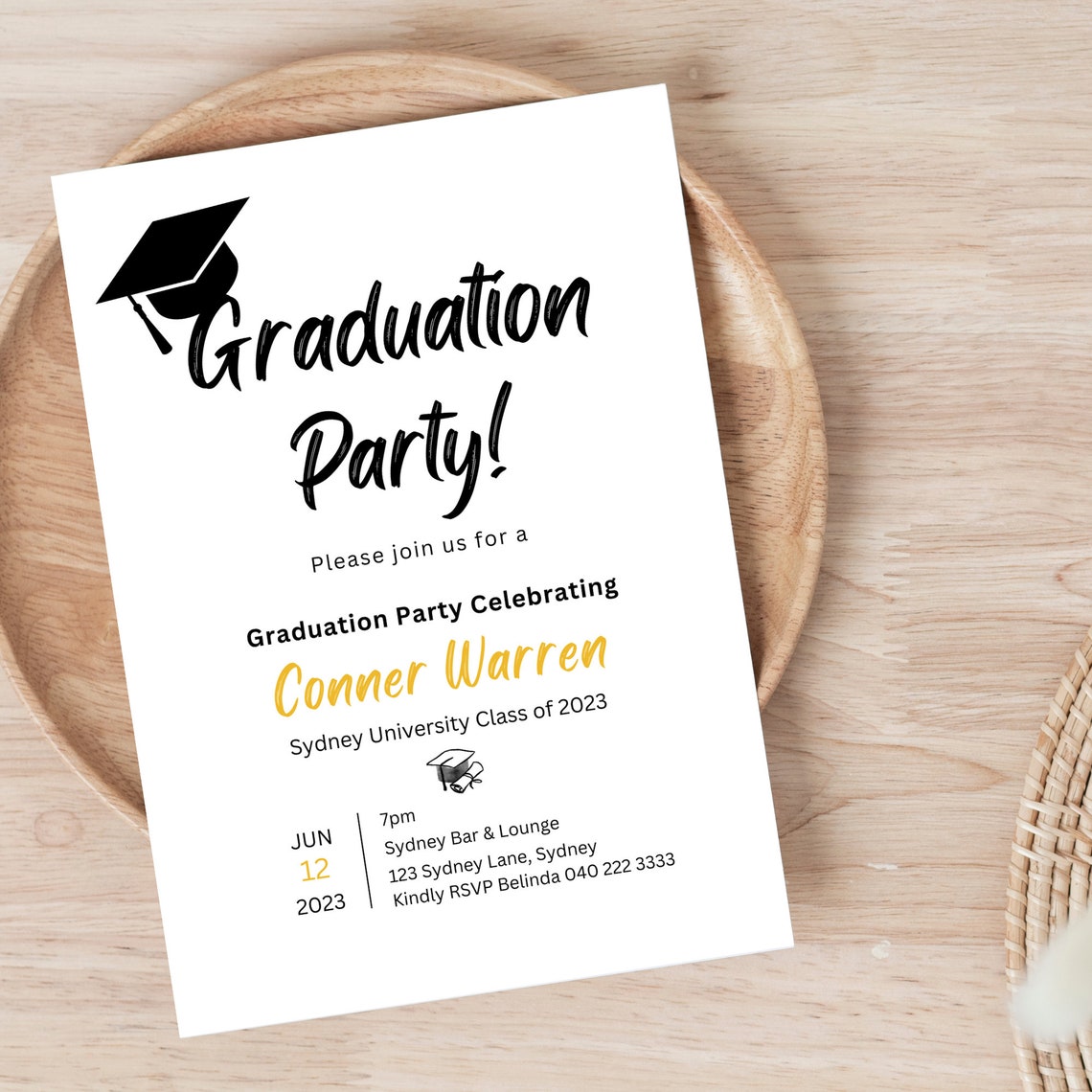Black and Gold Graduation Party Invitation: Editable Class of 2025 ...