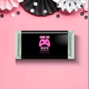 Video Game Chocolate Wrapper, Personalised Printable Template, Neon Glow Pink Birthday, Aldi Chocolate Candy Wrapper INSTANT DOWNLOAD DD010
