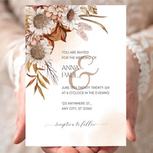 Set Wedding Invitation printable, Flowers cream, Instant Download Editable Invite, Modern Marriage, Bundle Invites, Wedding Invite Template
