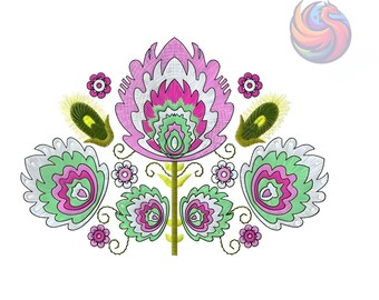 Peacock Bloom Embroidery Design - Floral and Nature-Inspired Machine Embroidery Files, Multiple Sizes, Hand Digitized