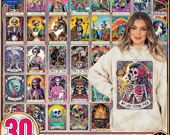 30+ Snarky Funny Tarot Card Bundle, Woman Skeleton Mother Sublimation Design, Witchy Vibes Skull Mama PNG File, Snarky Funny, Digital File