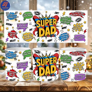 Super Dad Mug 11Oz Png, Fathers Day Mug Wrap 11oz Png Sublimation, Coffee Mugs Designs, Best Daddy Ever, Beer Mug Wraps Dads Cups