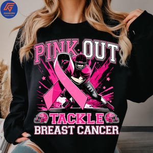 Pink Out Breast Cancer Png, Retro Football Design, American Football PNG, Fight Cancer Pink Out Shirt PNG, Pink Ribbon PNG for Sublimation