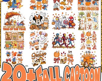 20+ Herbst Cartoon Freunde Png-Bundle, Trendige Herbst Film Charaktere PNG, Pumpkin Spice Png, Kinder Herbst Shirt Design, Thanksgiving Png