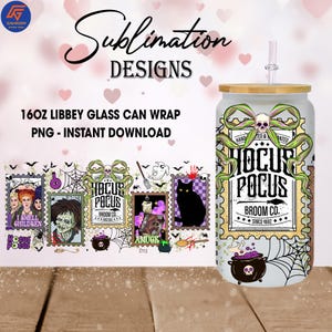 Bad Girls Halloween Movie 16oz Glass Can PNG, Retro Witch Sisters Sublimation Design, Spooky Season Fall Halloween Cup Wrap Png,Digital File