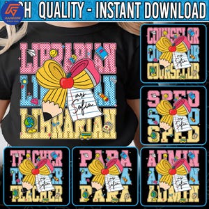 Custom Neon Checkered Back To School Png Bundle, Teacher Sped Para Counselor Png, Bundle School Occupation Png, First Day Of School Png