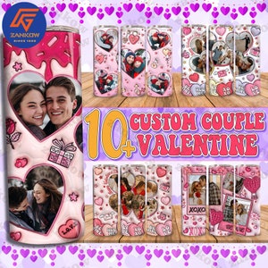 10+ CUSTOM 3D Inflated Glitter Love Valentines Day Tumbler Wrap Png Bundle, Red Hearts 20oz Tumbler Sublimation Png, Add Couple Valentine
