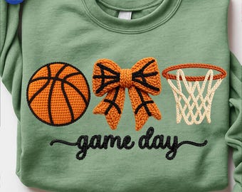 Crochet Basketball PNG, Faux Yarn Basketball Mom Design, Coquette Game Day PNG, Basketball Season Shirt PNG, Retro Mom Sports Png