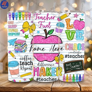Personalized Teacher 20oz Tumbler Design Png, Teacher Life 20 oz Skinny Tumbler Teacher Name File, Teacher Wrap Png, Teacher Fuel Png