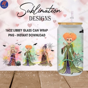 Halloween Witch Sisters Halloween 16 oz Glass Can Sublimation Design, Funny Movie Spooky Glass Can Wrap Template Png, Digital Download