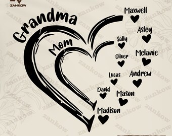 CUSTOM Grandma/Mom Kid Name Png, Personalized Kid Name Gift For Grandma Png, Christmas Custom Png
