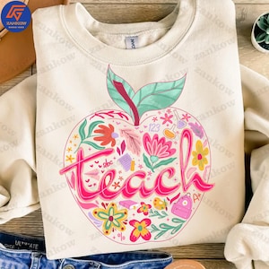 Retro Boho Teach Png, Cute Teacher Appreciation Png, Boho Flower Teacher Png, Inspirational Back to School Png, Spring Wildflowers Png