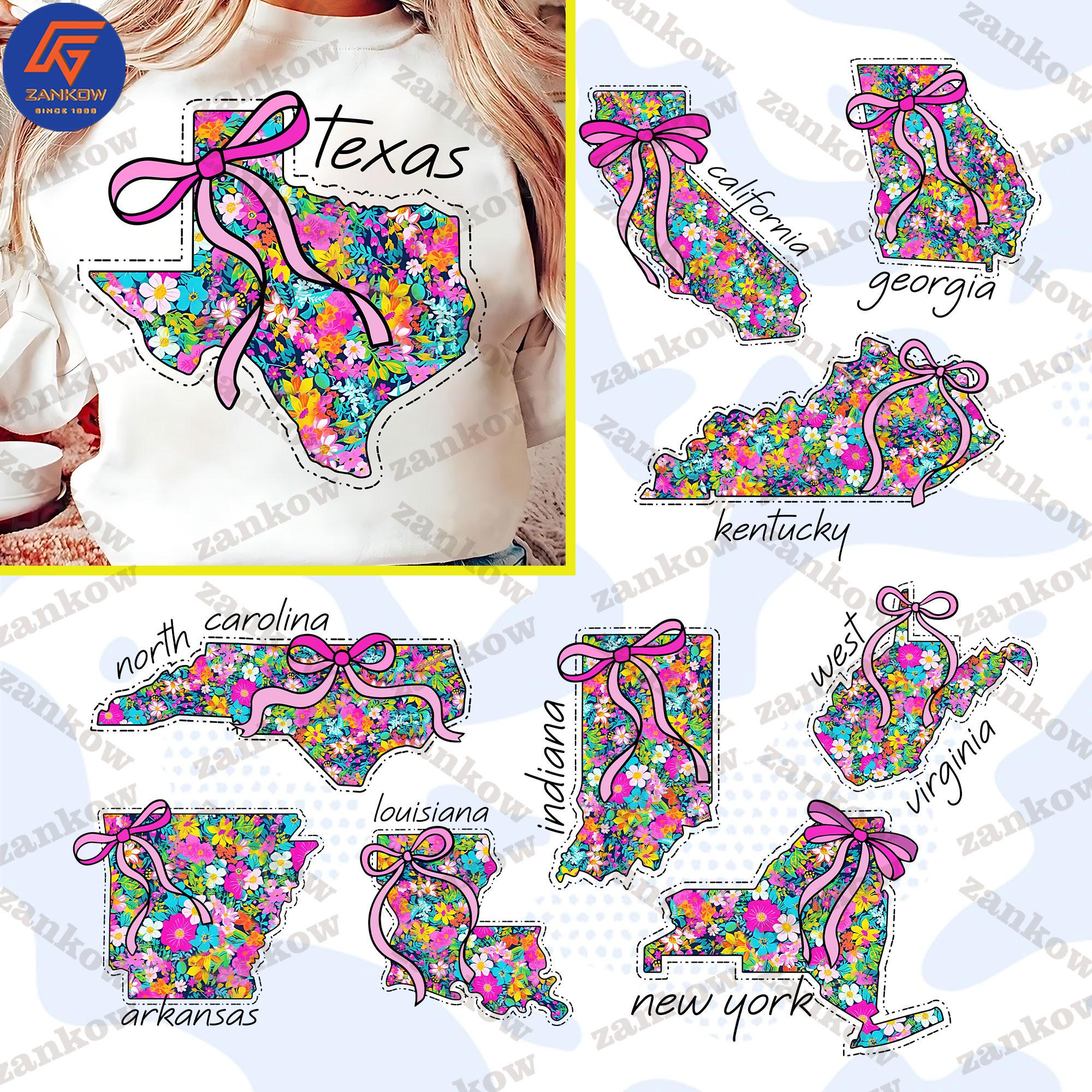 BUNDLE Floral Coquette State Png , Retro State Png, Floral Texas Png, Trendy Girly Shirt Design, Coquette Bow State Shirt Design