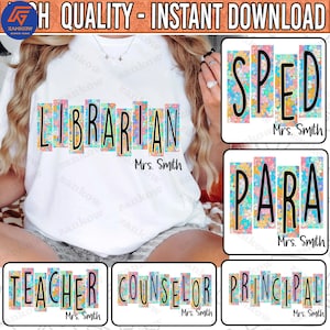 Custom School Occupation PNG Bundle, Teacher Sped Para Librarian Png, Back to School Png, Preppy First Day of School Png, Custom Teacher Png