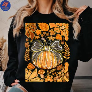 Boho Autumn Pumpkin Png, Retro Fall Png, Glitter Fall Floral Pumpkin, Floral Fall Pumpkin Png, Fall Sublimation, Autumn Pumpkin Shirt Design
