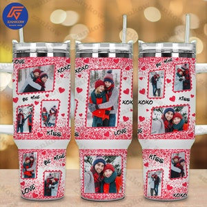 CUSTOM Glitter Love Saint-Valentin 40 oz gobelet Wrap Png, Photo coeurs rouges gonflés design, ajoutez votre propre Photo Png, téléchargement numérique