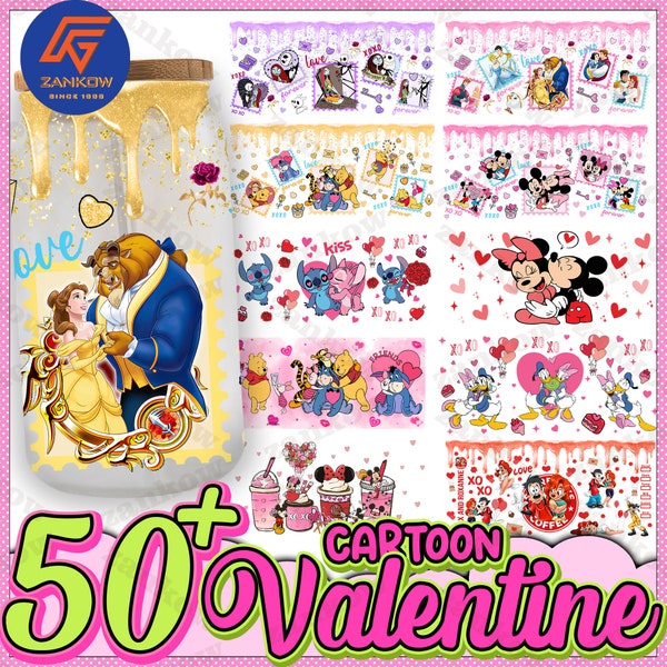 50+ Valentine Cartoon 16oz Glass Can Wrap Bundle, Valentine 16oz Libbey Can Glass, Couple Valentines 16oz Libbey Can