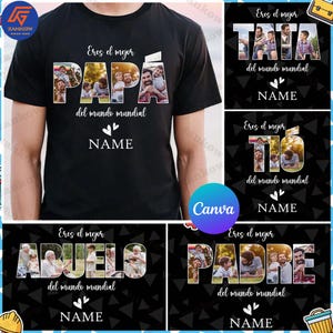 Plantilla de lienzo con foto personalizada de Papá Padre, regalo personalizado para el Día del Padre en español, foto PNG personalizada, añade tu foto personalizada, archivo digital