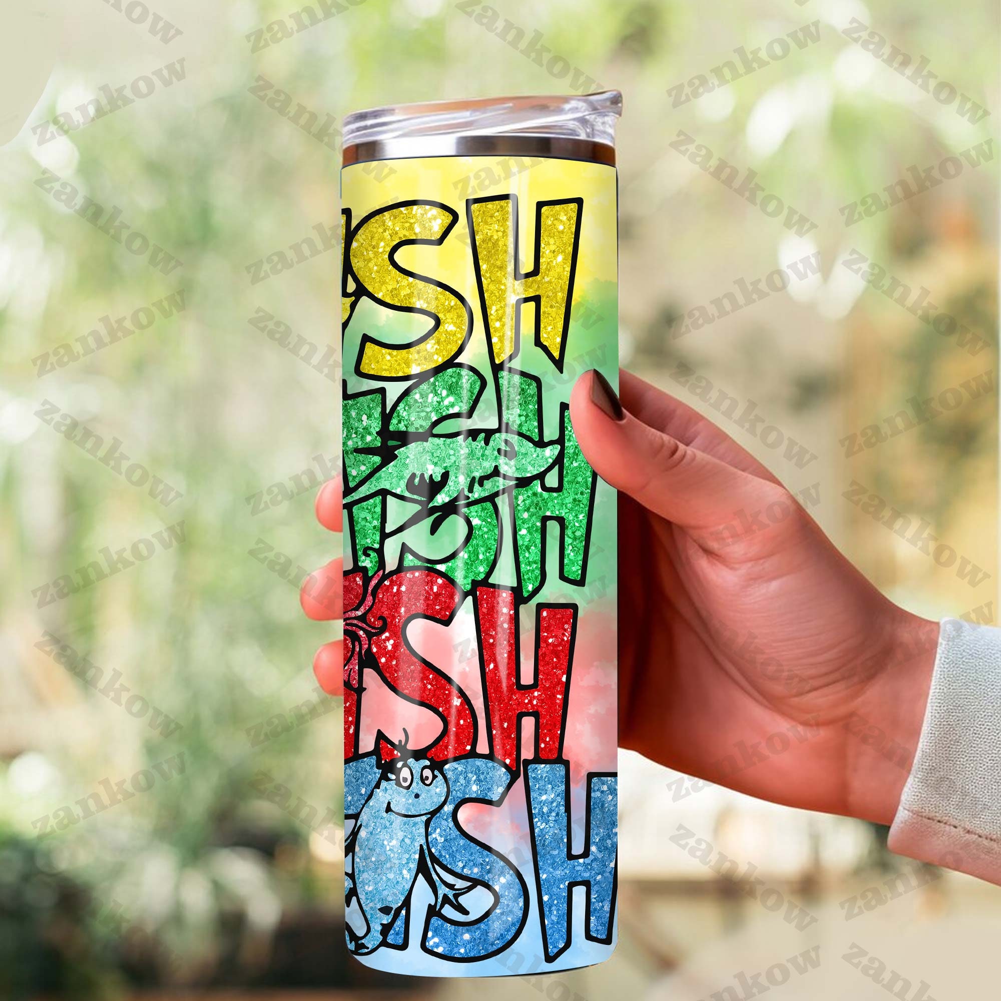 Discover Glitter One Fish Two Fish Red Fish Blue Fish 20oz Tumbler