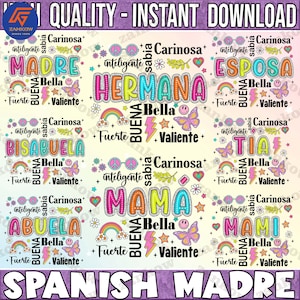 8 Mama Nana Tía Mandre Png Bundle, Abuela Española Png, Latina Mom Png, Ella es Mamá Png, Día de la Madre Png, Regalo para Mamá, Citas Retro de Mamá