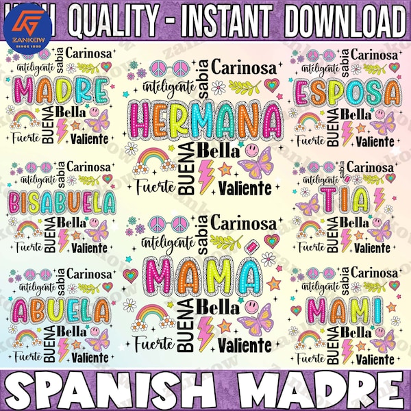 8 Mama Nana Tía Mandre Png Bundle, Spanish Abuela Png, Latina Mom Png, Ella es Mamá Png, Mother's Day Png, Gift for Mom, Retro Mama Quotes