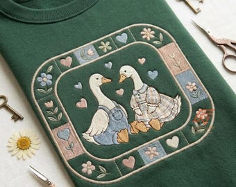 Embroidered Thrifted Geese Sweatshirt, Vintage Grandma Goose Shirt, Cottagecore Farmhouse, Cozy Animal Tee, Animal Lover Gift
