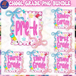 School Grade PNG Bundle,  Coquette Teacher First Day of School Shirt Design, Preppy Pre-k 1st/2nd/3rd Grade Png,Girly Checkered Png