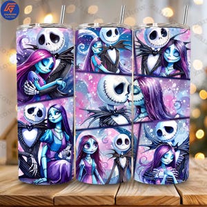 Halloween Cartoon Nightmare Png, Nightmare Hallowee Couple 20oz Skinny Tumbler Png Design, Halloween Friend 20oz Tumbler Png, Digital File