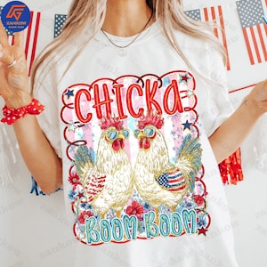 Funny Chicka Boom Boom Chicken Png, Usa Flag Png, Patriotic Png, Independence Day Png, 4th Of July Chicken Shirt Png, American Farmer Png