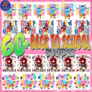 60+ Cartoon Back to School PNG Bundle, Superhero First Day Clipart, Coquette Teacher Shirt Designs, Cute Girl T-Shirt PNG, Digital Download