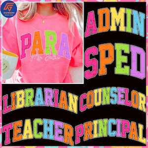 Back to School Teacher Sped Para Counselor Png Bundle, Bright Neon Girly Png, School Occupation PNG, Preppy First Day of School,Digital File