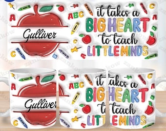 Custom Teacher Name 3D Inflated Back To School Mug Wrap, Puffy Teacher Rainbow 11oz Mug Sublimation, Teacher Appreciation 11oz Mug Design