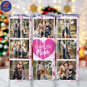 Niestandardowe opakowanie na kubek I Love You MOM 20oz Png, szablon zdjęcia serca do sublimacji, spersonalizowany prezent na dzień matki, projekt cienkiego opakowania na kubek