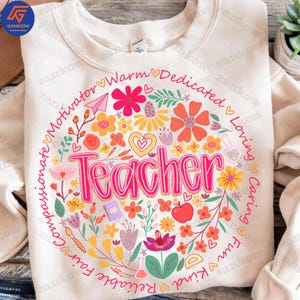 Teacher Appreciation Png, Spring Boho Wildflowers Png, Retro Floral Teacher png, Teacher Png Sublimation Design, Teacher Shirt Design
