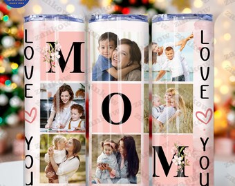 Custom I Love You MOM 20oz Tumbler Wrap Png, Heart Photo Template for Sublimation, Mother&#39;s Day Custom Gift, Digital Download