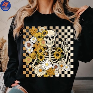 Retro Fall Skeleton Png, Creepy Skeleton Skull PNG, Autumn Skull, Trendy Halloween Shirt Png, Halloween Design, Spooky Halloween Sublimation