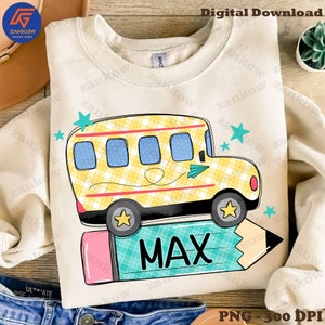 Bus Back To School Png, School Boy Design, School Bus With Name Frame Png, Add Teacher Name Png, Pencil School Png, Digital Download