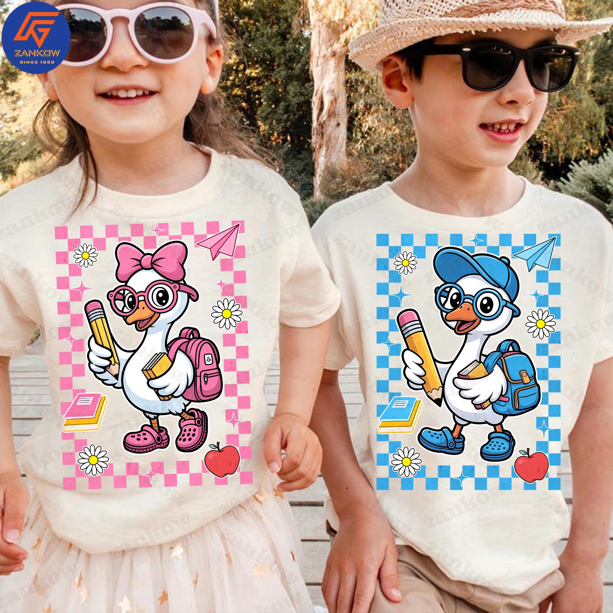 Retro Boys Girls First Day Of School Png, Checkered Kids Back To School Png, School Goose Png, Goose To School Png, Hello School Png