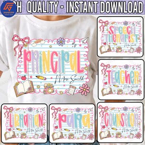 Preppy Teacher/Para/Counselor/Librarian Back to School Bundle PNG, Girly Pink Bow Png, Custom Teacher Coquette First Day of School Png