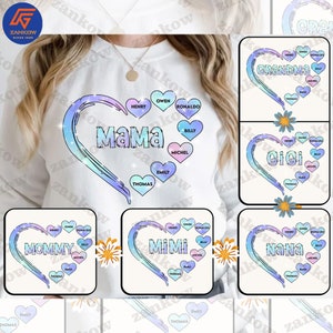 CUSTOM Kids Names With Hearts PNG, Heart with Grandchildren&#39;s Names, Personalized Heart, Personalized Nana, Instant Download