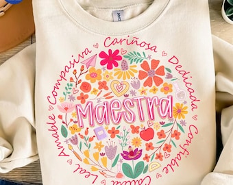 Custom Preppy Maestra Floral Glitter Png, Boho Floral Maestra Png, Checkered Teacher Png, Custom Preppy Spanish Teacher Png, Teacher Png