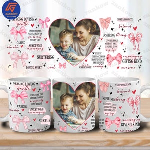 Custom Coquette I Love You MOM-mok Png Bow-mok, hartfotosjabloon voor sublimatie, Moederdag aangepast cadeau, fijne Moederdag