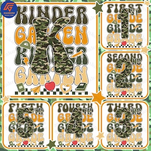 Camouflage Back To School For Boys Bundle, Camo Kindergarten Png, Camo Teacher Png, First Day Of School, First/ Second/ Third Grade Design