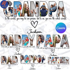 Regalo personalizado para el Día del Padre para papá, plantilla de Canva con foto personalizada para papá, foto PNG personalizada, diseño personalizado con texto e imagen.