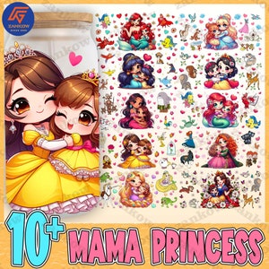 10+ Cartoon Princess Mother’s Day Can Wrap 16oz Design Bundle, Gift For Mom, Cartoon Mama Png, Girl Mom Era UV DTF Cup, Digital File