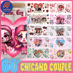 60+ Chicano Always And Forever Cholo Couple 16oz Glass Can PNG Bundle, Chola Couple 16oz Libbey Glass Can Wrap, Old School Chicano Glass