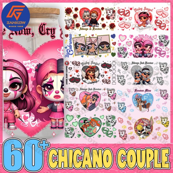 60+ Chicano Always And Forever Couple Cholo 16 oz canette de verre PNG Bundle, Chola Couple 16 oz Libbey Glass Peut emballer, Old School Chicano verre