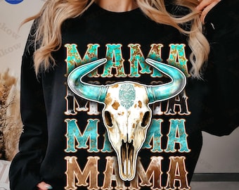 Retro Western Mama Png, Brown And Turquoise Cow Skull Png, Country Mama Png, Western Mother’s Day Png, Howdy Mom Png, Cowgirl Mama Png