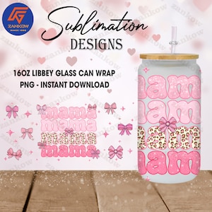 Pink Mama UV DTF Cup Wrap Design, Happy Mother’s Day Glass Can, Cartoon Movie Glass Can 16oz Png, Digital Design Download