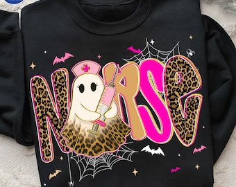 Halloween Nurse Png, Fall Png, Preppy Nurse Fall Ghost Leopard PNG, Pink Leopard Ghost PNG, Leopard Ghost Nurse PNG, Spooky Coquette Png
